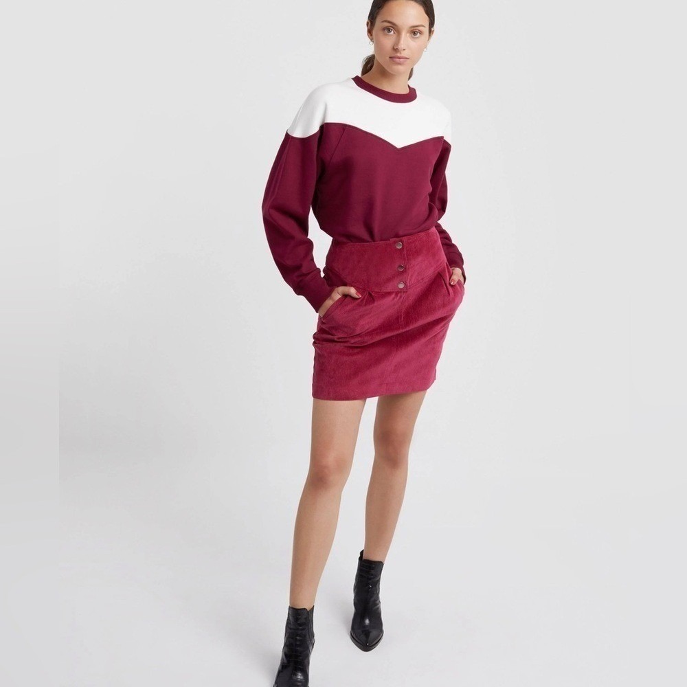 Rebecca Minkoff Corduroy Mini Skirt Button Front Pleated Berry Red Size 8